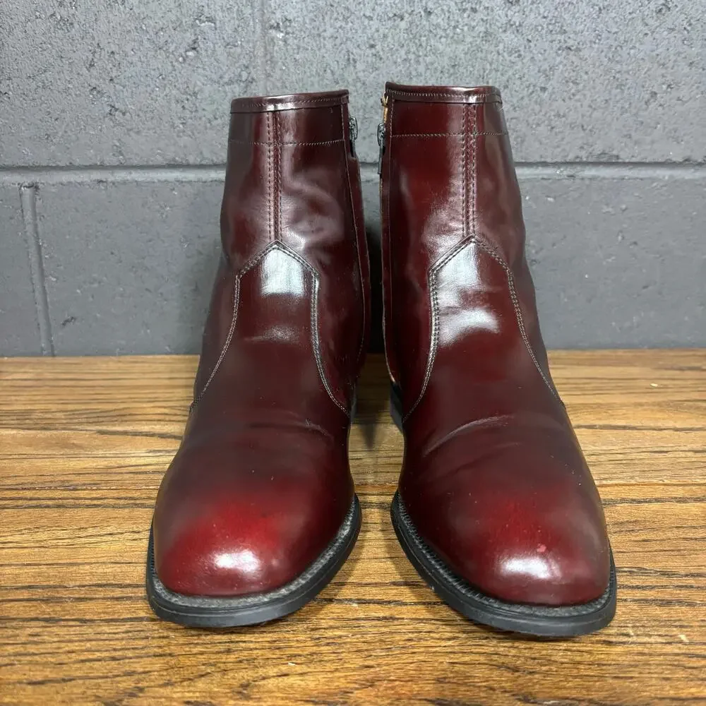Vintage 80s Leather Classics by Mason Burgundy Leather Ankle Zip Boots USA 9.5 E